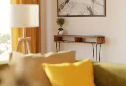 Narrow Solid Pine Console Table/Entryway With Metal Hairpin Legs
