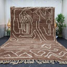 Moroccan Brown Rug, Moroccan Handmade Rug, Tribal Abstract Plain Geometric Sheep Wool Beniourain Berber Brown Area Rug - thumbnail 2