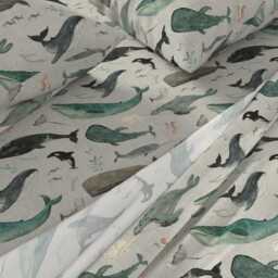Watercolor Whales Sheets - Whale's Song Gray By Katherine_Quinn Sea Ocean Life Cotton Sateen Sheet Set Bedding Spoonflower - thumbnail 2