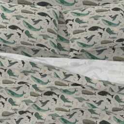 Watercolor Whales Sheets - Whale's Song Gray By Katherine_Quinn Sea Ocean Life Cotton Sateen Sheet Set Bedding Spoonflower - thumbnail 3
