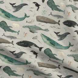 Watercolor Whales Sheets - Whale's Song Gray By Katherine_Quinn Sea Ocean Life Cotton Sateen Sheet Set Bedding Spoonflower - thumbnail 4