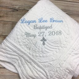 Personalized Baby Blanket Boy Monogrammed Baptism Quilt For Boys Monogram Christening Gift Crucifix - thumbnail 2