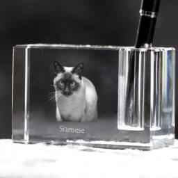 Siamese Cat, Crystal Pen Holder With Souvenir, Decoration, Limited Edition, Collection - thumbnail 2