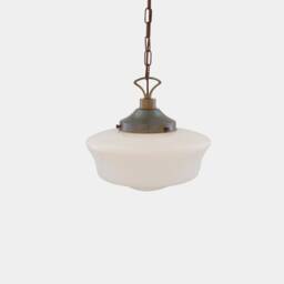 1920's Schoolhouse Opal Glass Pendant Light 13.75'' Ip20 - thumbnail 1