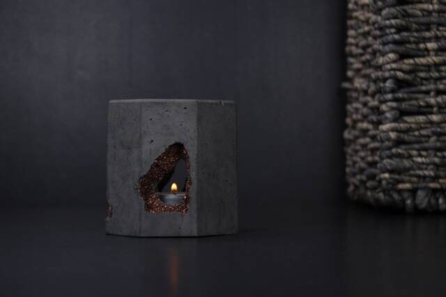Hidden Treasure Candle Holder, Hand-Carved Concrete Tealight Lamp, Atmospheric Art - Geode Collection - image 1