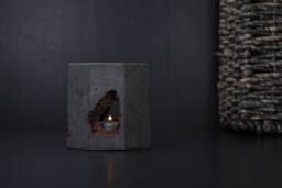 Hidden Treasure Candle Holder, Hand-Carved Concrete Tealight Lamp, Atmospheric Art - Geode Collection - thumbnail 1