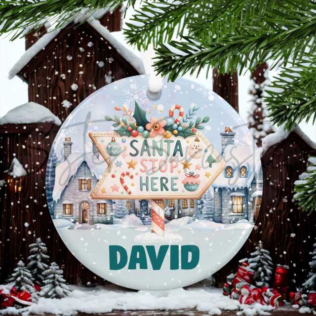 Personalised Kids Christmas Decoration - Santa Stop Here Custom Bauble Gift For Boys & Girls Stocking Filler Eve Box