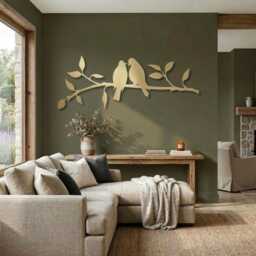 Metal Birds On Branch Wall Art, Modern Silhouette Farmhouse, Nature Living Room Decor Gift - thumbnail 3