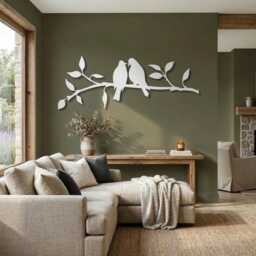 Metal Birds On Branch Wall Art, Modern Silhouette Farmhouse, Nature Living Room Decor Gift - thumbnail 2
