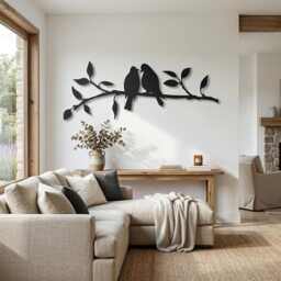 Metal Birds On Branch Wall Art, Modern Silhouette Farmhouse, Nature Living Room Decor Gift