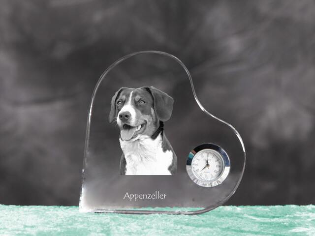 Appenzeller Sennenhund - Crystal Clock in The Shape Of A Heart With Image Pure-Bred Dog - image 1