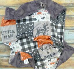 Little Man Personalized Minky Blanket - Deer Woodland Animals Baby Boy Nursery Newborn - thumbnail 1