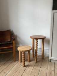 Oak Piloti Side Table, Modern Wooden Coffee Plant Stand, Minimalist Decor - thumbnail 1