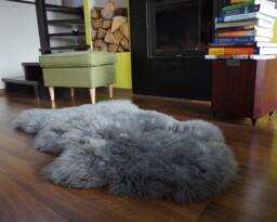 Grey Sheepskin Rug, Genuine Leather Throw, Decorative Cozy Accent - 44'' X 24'' - thumbnail 1