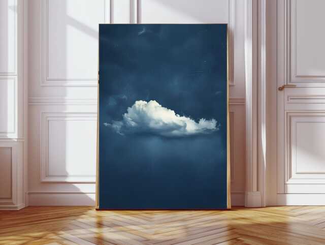 Blue Sky Cloud Art Print, Moody Minimalist Decor, Wall Art, Midnight Poster For Bedroom & Meditation, Cloud - image 1