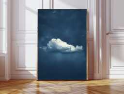 Blue Sky Cloud Art Print, Moody Minimalist Decor, Wall Art, Midnight Poster For Bedroom & Meditation, Cloud - thumbnail 1