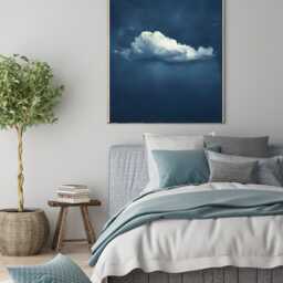Blue Sky Cloud Art Print, Moody Minimalist Decor, Wall Art, Midnight Poster For Bedroom & Meditation, Cloud - thumbnail 2