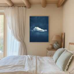 Blue Sky Cloud Art Print, Moody Minimalist Decor, Wall Art, Midnight Poster For Bedroom & Meditation, Cloud - thumbnail 3