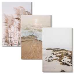 Canvas Art Set Of 3 - Beach Grass Waves & Seaside Stones Boho, Beige Photo Print, Landscapes Wall Decor - thumbnail 2