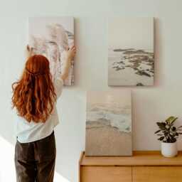 Canvas Art Set Of 3 - Beach Grass Waves & Seaside Stones Boho, Beige Photo Print, Landscapes Wall Decor - thumbnail 1