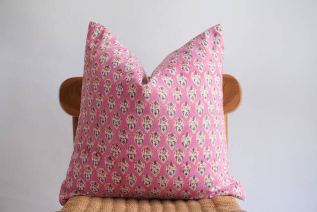 Block Print Pillow Cover Floral Batik, Boho Farmhouse Decor - image 1