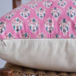 Block Print Pillow Cover Floral Batik, Boho Farmhouse Decor - thumbnail 3