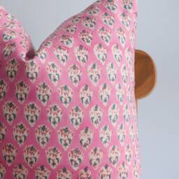 Block Print Pillow Cover Floral Batik, Boho Farmhouse Decor - thumbnail 2