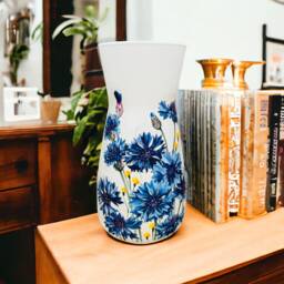 Blue Cornflower Glass Flower Vase, Pretty Vase With Flowers, Gifts, Decorations, Home Decor - thumbnail 1