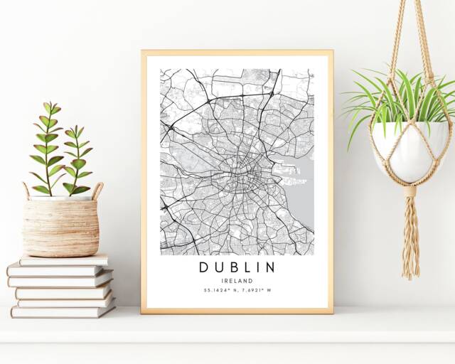 Dublin Ireland Map Wall Art Prints - City Poster Street Print Printable Decor Coordinates - image 1