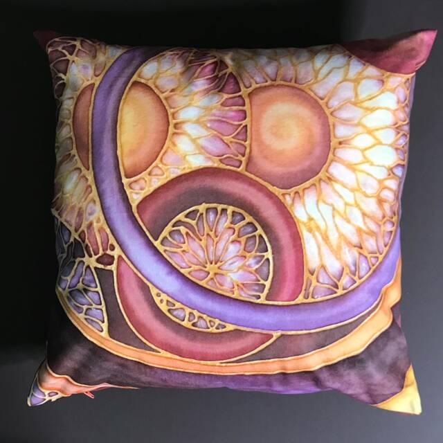 Contemporary Sofa Pillow Cushion - Now Half Price- Circles Print Lilac Caramel Red Accent Throw - image 1