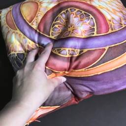 Contemporary Sofa Pillow Cushion - Now Half Price- Circles Print Lilac Caramel Red Accent Throw - thumbnail 3
