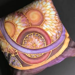 Contemporary Sofa Pillow Cushion - Now Half Price- Circles Print Lilac Caramel Red Accent Throw - thumbnail 2