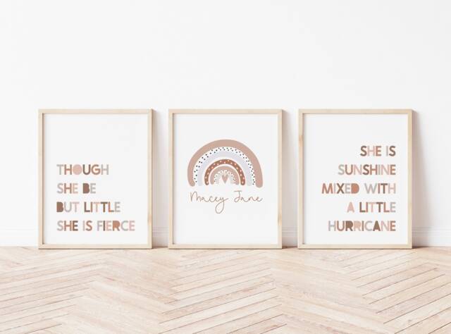 Neutral Girls Room Print Set - Sunshine, Rainbow, Fierce Quotes - image 1