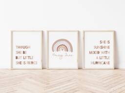 Neutral Girls Room Print Set - Sunshine, Rainbow, Fierce Quotes - thumbnail 1