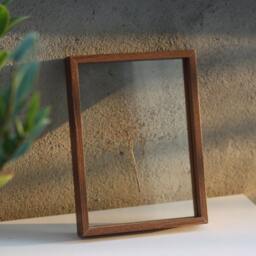 Floating Frame in Rosewood Color, Double Sided Frame, Glass For Pressed Flowers, Photos, Certificates, Personalized Picture - thumbnail 1