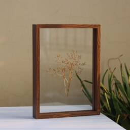 Floating Frame in Rosewood Color, Double Sided Frame, Glass For Pressed Flowers, Photos, Certificates, Personalized Picture - thumbnail 2