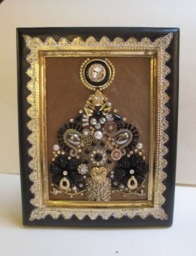 Jeweled Framed Jewelry Art Christmas Tree Black Gold Champagne Gift