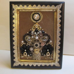 Jeweled Framed Jewelry Art Christmas Tree Black Gold Champagne Gift - thumbnail 3