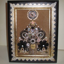 Jeweled Framed Jewelry Art Christmas Tree Black Gold Champagne Gift - thumbnail 2