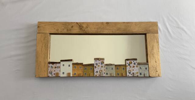 Funckles Gold Mirror With Houses, Signed Driftwood Art