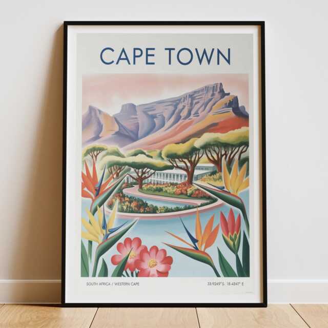 Kirstenbosch Gardens Poster, Cape Town Botanical Art Print, South Africa Travel Wall Art, Vintage Style Floral Illustration - image 1