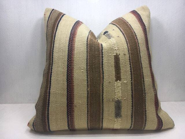Vintage Turkish Kilim Pillow Cover, Handwoven Accent Cushion - 24x24 - image 1