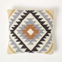 Handwoven Kilim Cushion 45x45cm With Feather Filling Boho Wool - thumbnail 2