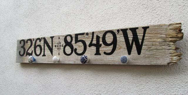 Driftwood Home Coordinates Art With Funky Hangers, Reclaimed Wood Art, Rustic Decor, Beach Painted Wall Vacation Decor - image 1
