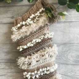 Eco-Friendly Handmade Holiday Stocking, Chunky Knit Christmas Decor, Sustainable Zero Waste Textured Detail - thumbnail 2
