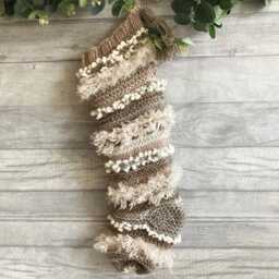 Eco-Friendly Handmade Holiday Stocking, Chunky Knit Christmas Decor, Sustainable Zero Waste Textured Detail - thumbnail 1