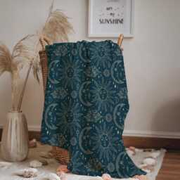 Celestial - Teal & Gold Beige, Sherpa Fleece Blanket, Decor, Kids Bedding, Children's Room, Blue Green Blanket - thumbnail 3