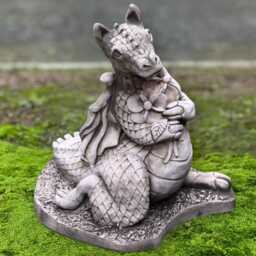 Dragon With Flowers Figurine Concrete Animal Sculpture Stone Mythical Creature Statue Handmade Outdoor Ornament Fantasy Yard Gift - thumbnail 4