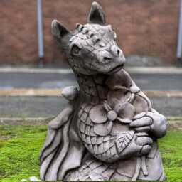 Dragon With Flowers Figurine Concrete Animal Sculpture Stone Mythical Creature Statue Handmade Outdoor Ornament Fantasy Yard Gift - thumbnail 2