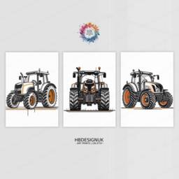 Kids Tractor Poster Set - 3 Orange Posters - Boys Bedroom Artwork Farm Wall Art Tractors Farmyard Nursery Decor Gift Farmer Print - thumbnail 1